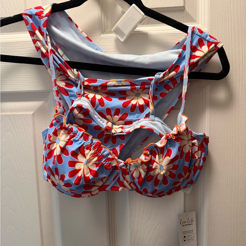 Red, white and blue floral bikini